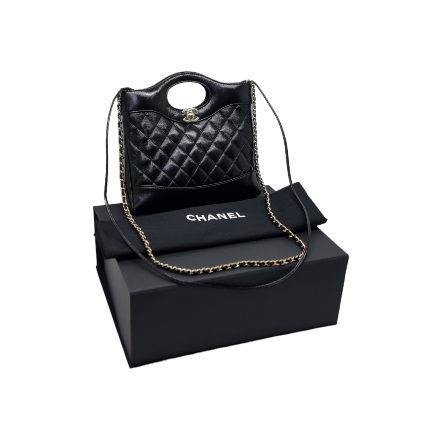 Chanel 31 Mini Shopping Tote Shiny Lambskin Ghw (Black)