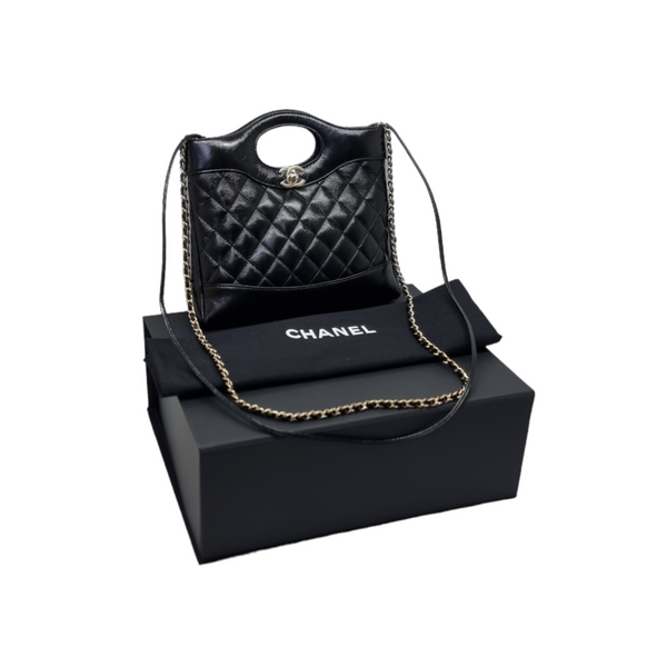 Chanel 31 Mini Shopping Tote Shiny Lambskin Ghw (Black)