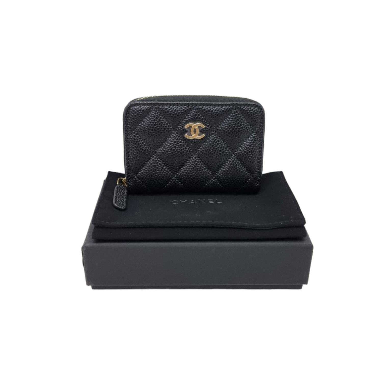 Chanel Compact Zippy Wallet Grained Calfskin Ghw (Black)