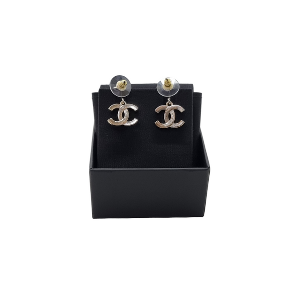 Chanel Earrings Dangling CC Logo Light Gold