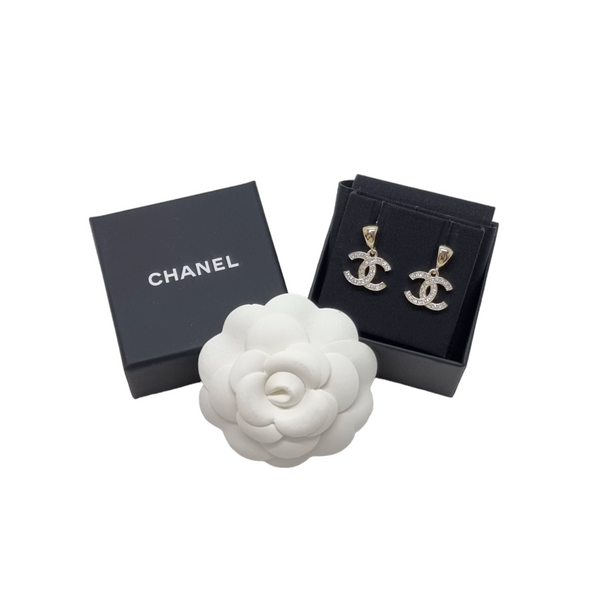 Chanel Earrings Dangling CC Logo Light Gold