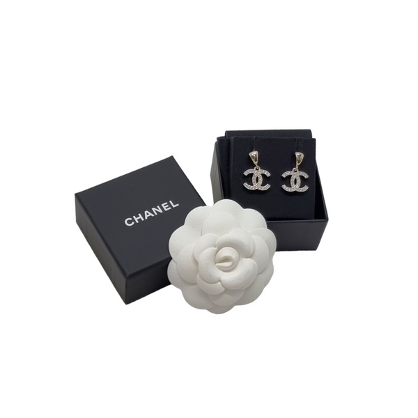 Chanel Earrings Dangling CC Logo Light Gold