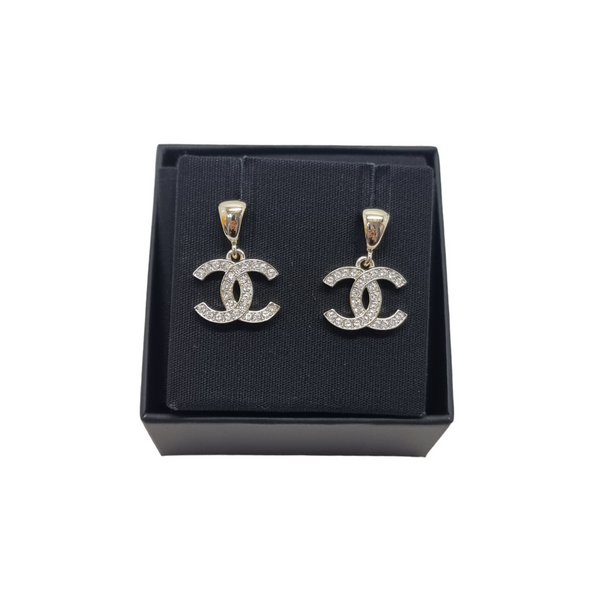 Chanel Earrings Dangling CC Logo Light Gold