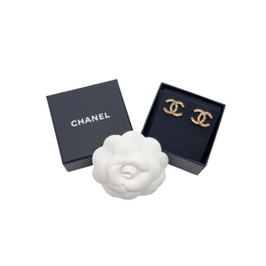 Chanel Earrings Strass Stud CC Logo Ghw