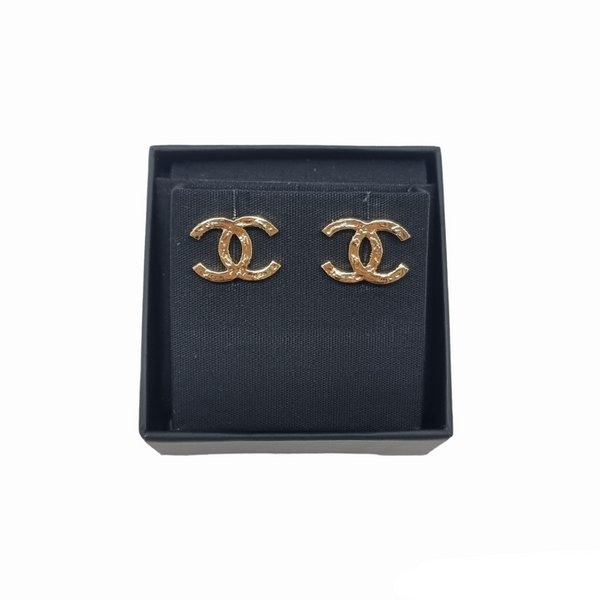 Chanel Earrings Strass Stud CC Logo Ghw