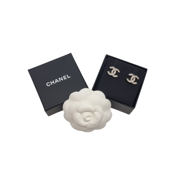 Chanel Earrings Stud CC Logo With Swarovski Light Gold