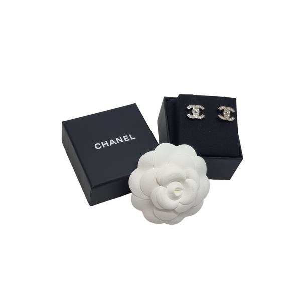 Chanel Earrings Stud CC Logo With Swarovski Light Gold