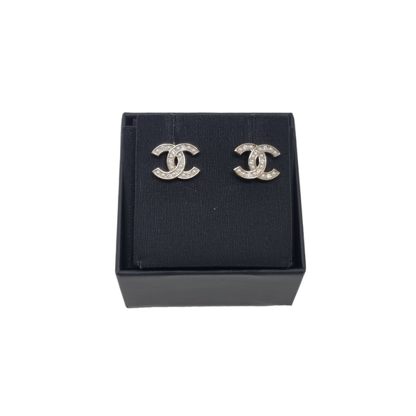 Chanel Earrings Stud CC Logo With Swarovski Light Gold