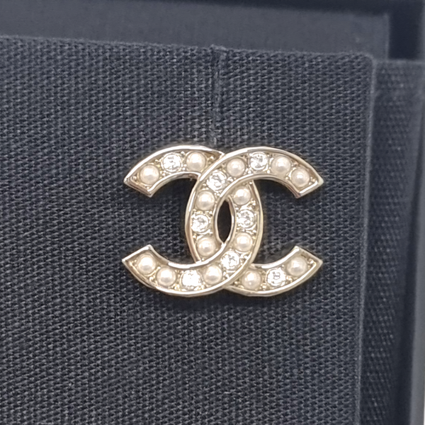 Chanel Earrings Stud CC Logo With Swarovski Light Gold