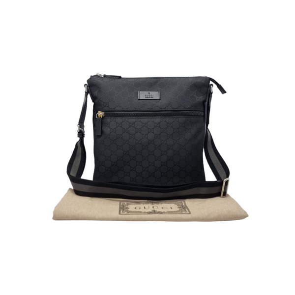 Gucci GG Monogram Nylon Crossbody Bag Shw (Black)