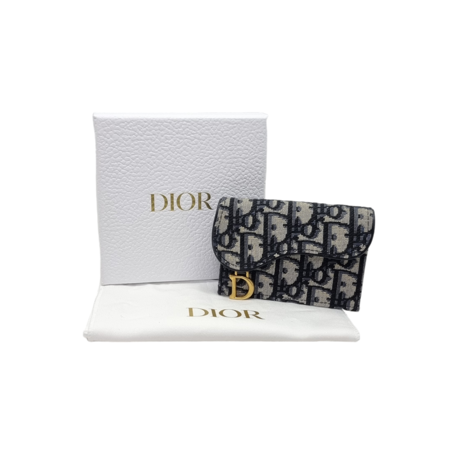 Christian Dior Saddle Bloom Card Holder Ghw (Blue Dior Oblique Jacquard)