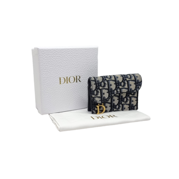 Christian Dior Saddle Bloom Card Holder Ghw (Blue Dior Oblique Jacquard)