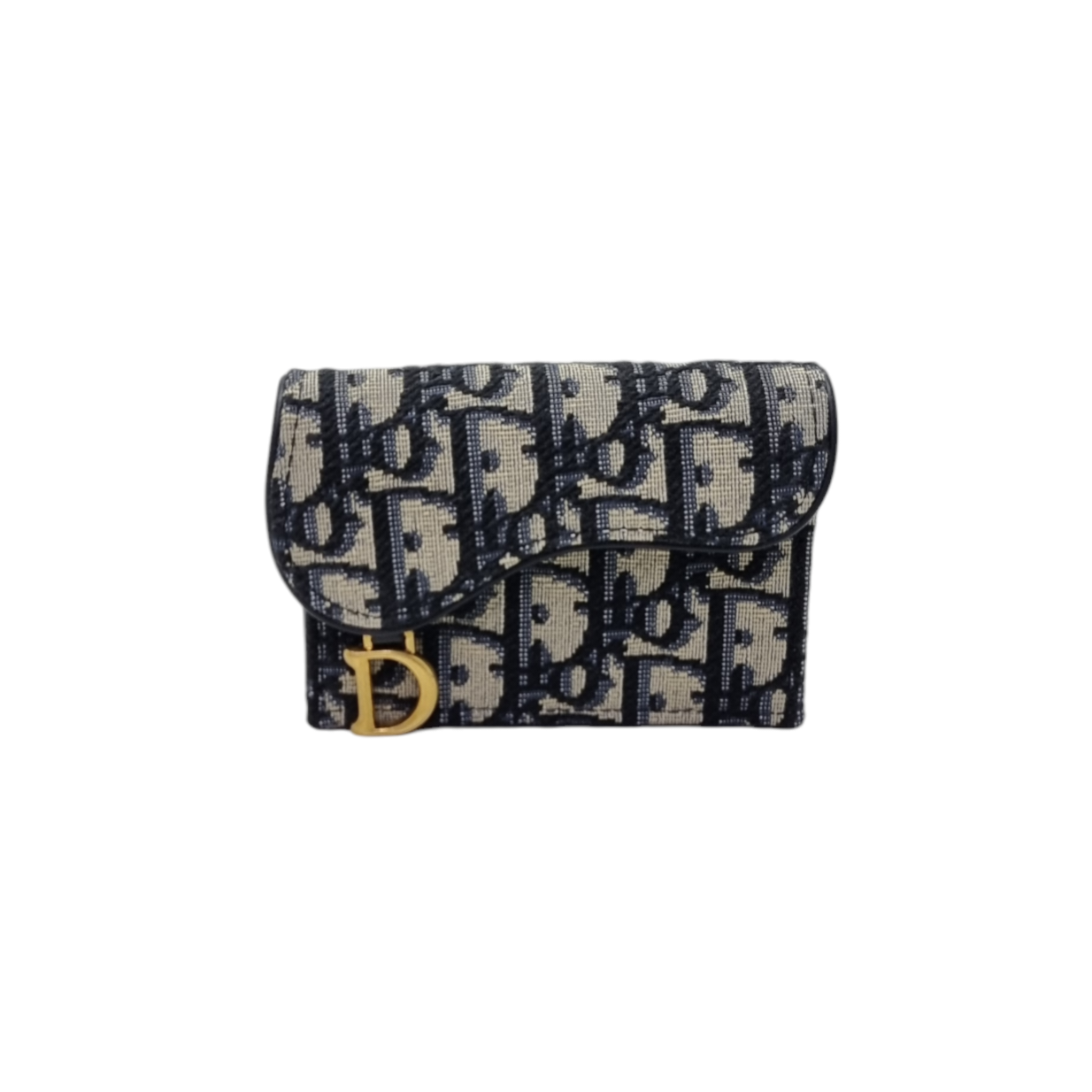 Christian Dior Saddle Bloom Card Holder Ghw (Blue Dior Oblique Jacquard)