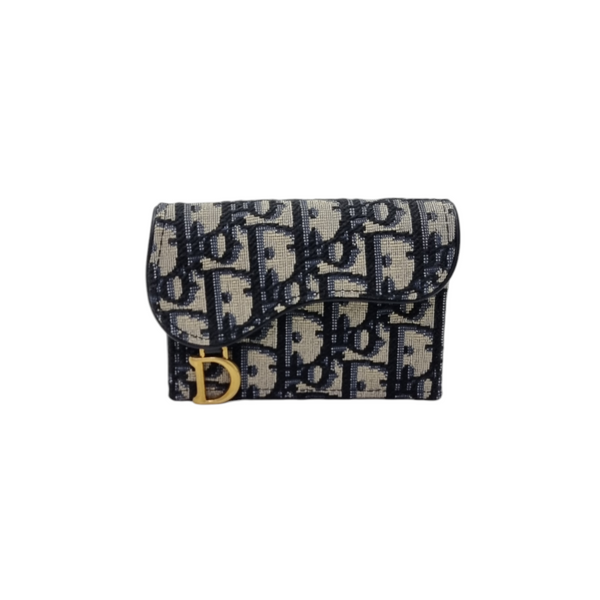 Christian Dior Saddle Bloom Card Holder Ghw (Blue Dior Oblique Jacquard)