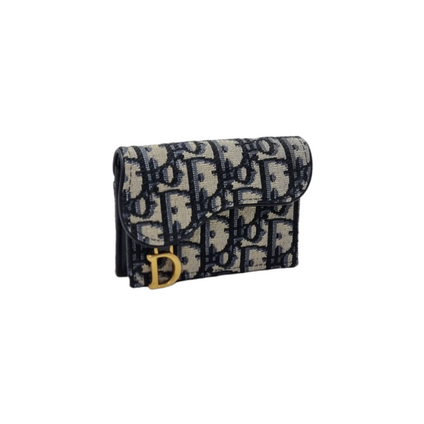 Christian Dior Saddle Bloom Card Holder Ghw (Blue Dior Oblique Jacquard)