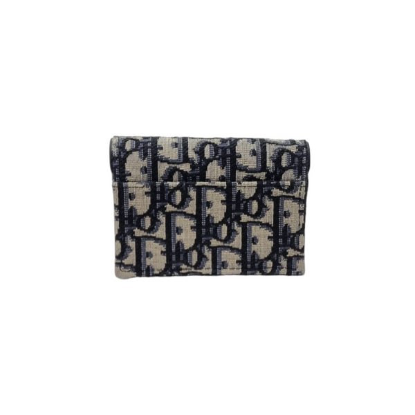 Christian Dior Saddle Bloom Card Holder Ghw (Blue Dior Oblique Jacquard)