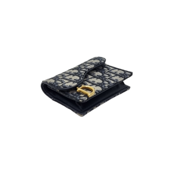 Christian Dior Saddle Bloom Card Holder Ghw (Blue Dior Oblique Jacquard)