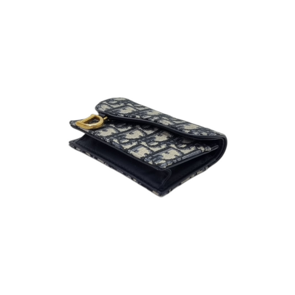 Christian Dior Saddle Bloom Card Holder Ghw (Blue Dior Oblique Jacquard)