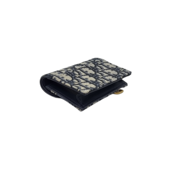 Christian Dior Saddle Bloom Card Holder Ghw (Blue Dior Oblique Jacquard)