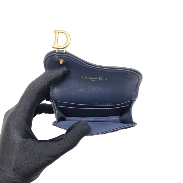 Christian Dior Saddle Bloom Card Holder Ghw (Blue Dior Oblique Jacquard)