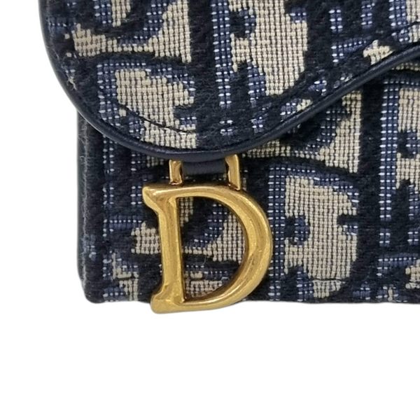 Christian Dior Saddle Bloom Card Holder Ghw (Blue Dior Oblique Jacquard)