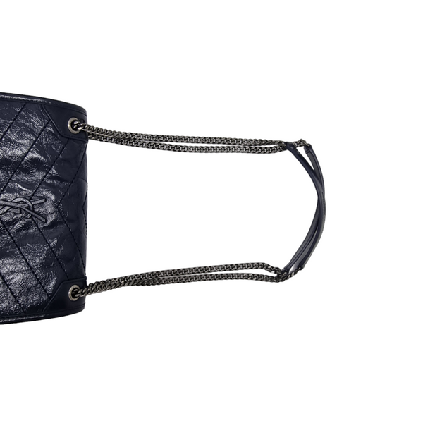 YSL Niki Baby Vintage Calf Leather Crossbody Brushed Palladium Hw ( Dark Blue)