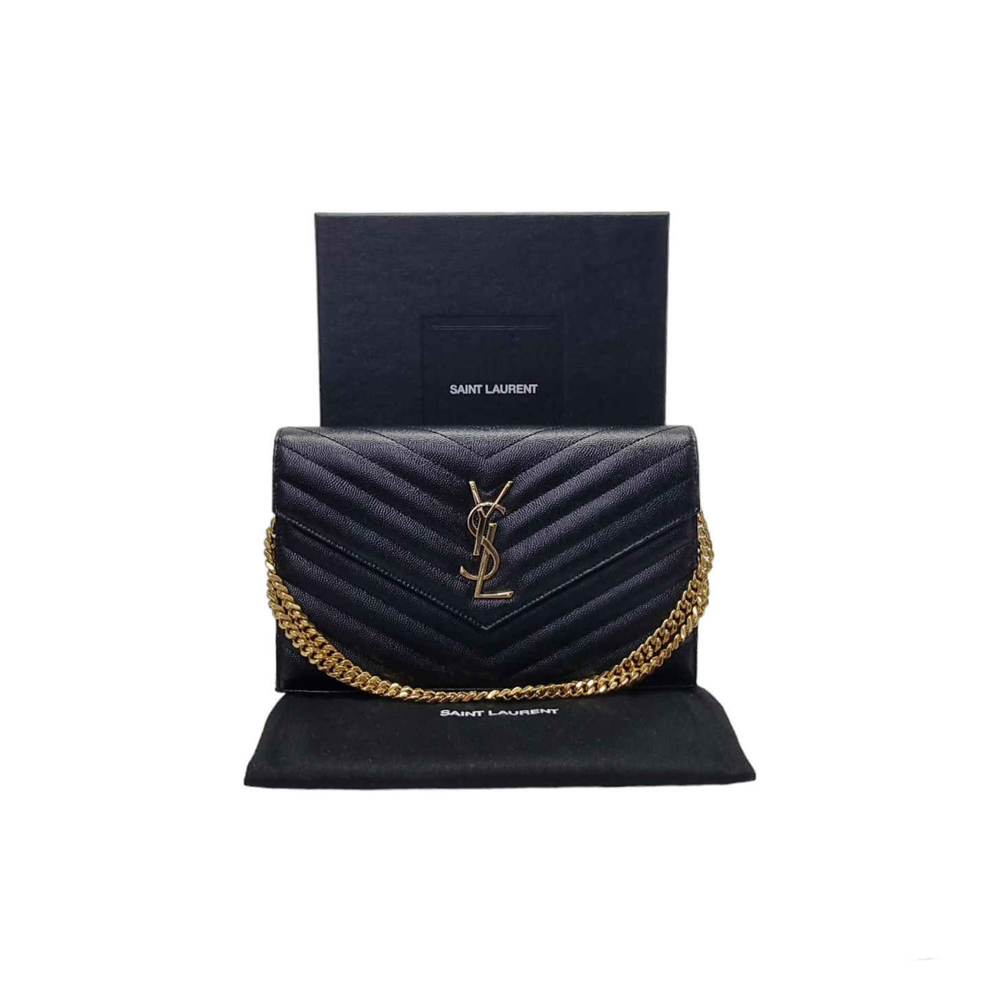 YSL Wallet On Chain Cassandre Envelope Leather Large Ghw (Black)