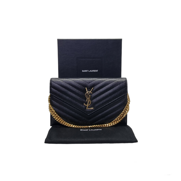 YSL Wallet On Chain Large Envelope Classic Cassandre Leather Ghw (Black)