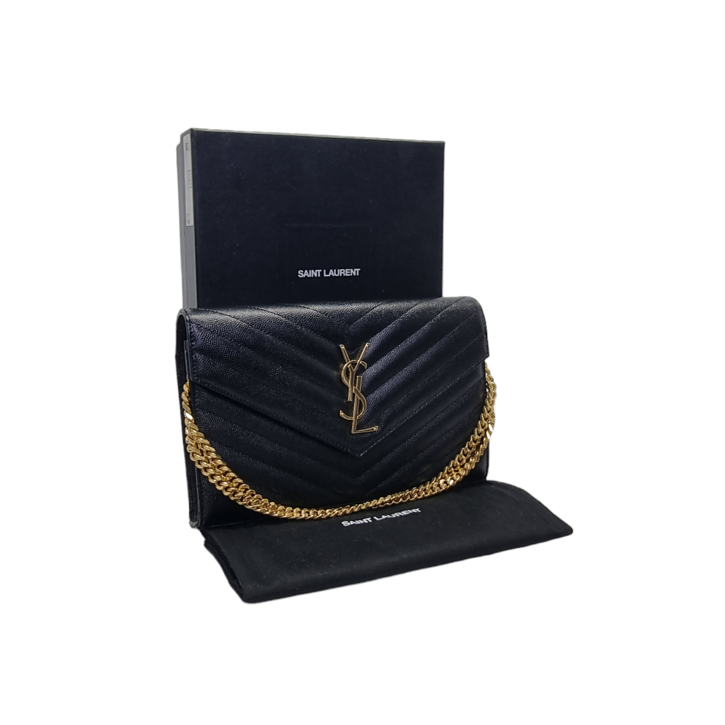 YSL Wallet On Chain Cassandre Envelope Leather Large Ghw (Black)