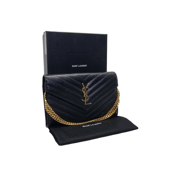 YSL Wallet On Chain Large Envelope Classic Cassandre Leather Ghw (Black)