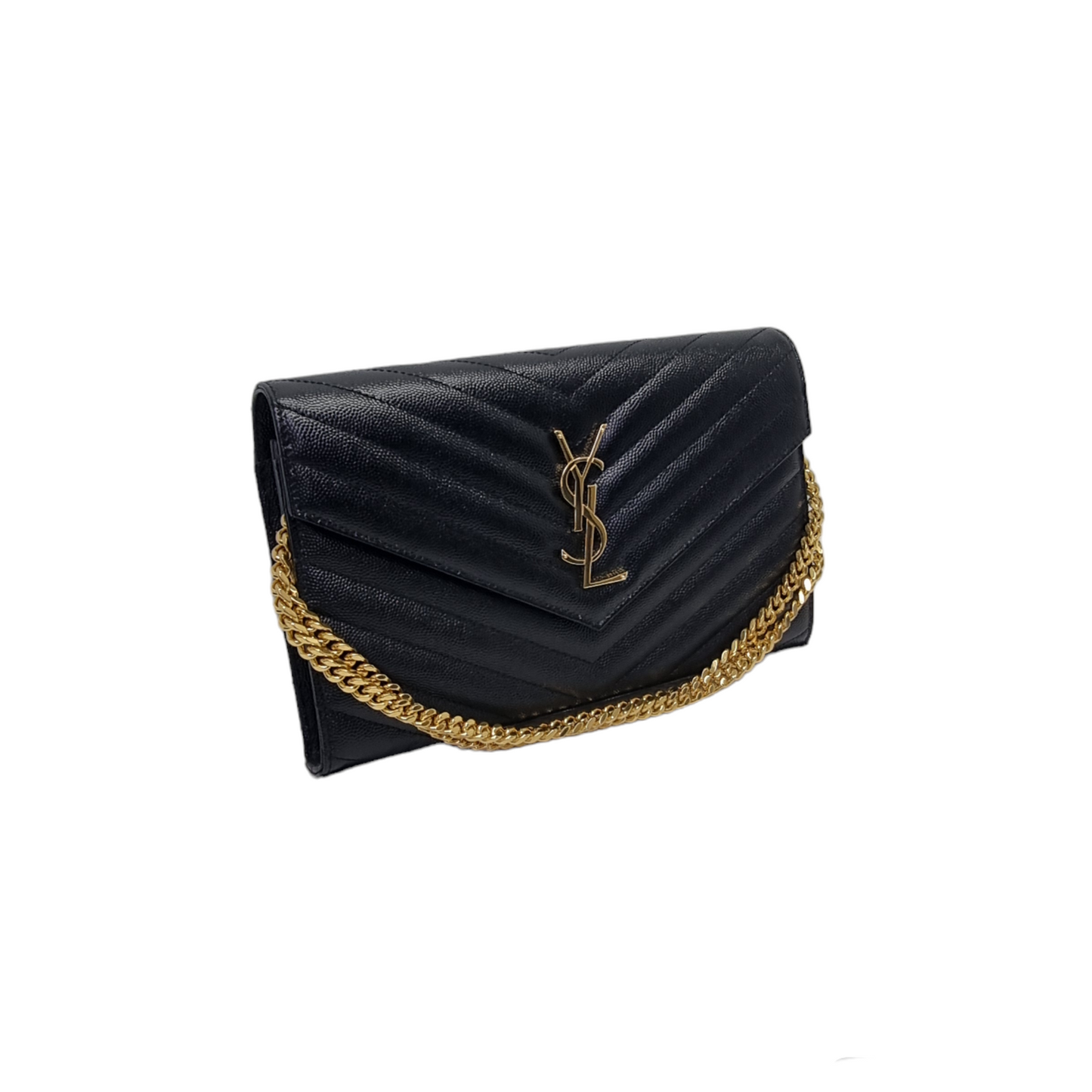 YSL Wallet On Chain Cassandre Envelope Leather Large Ghw (Black)