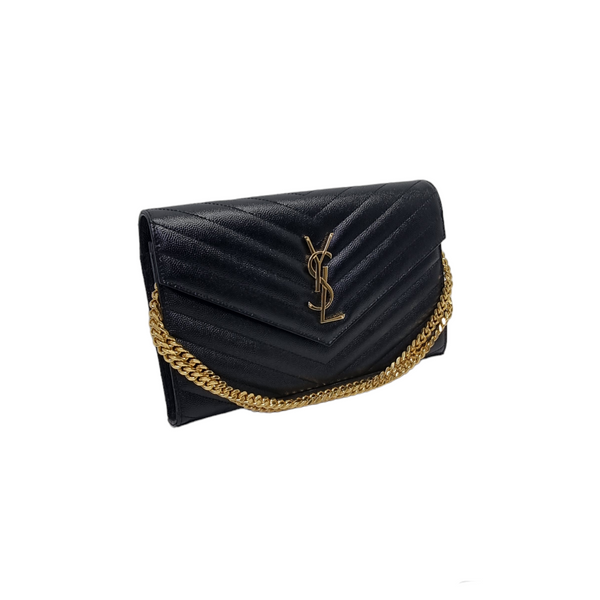 YSL Wallet On Chain Large Envelope Classic Cassandre Leather Ghw (Black)