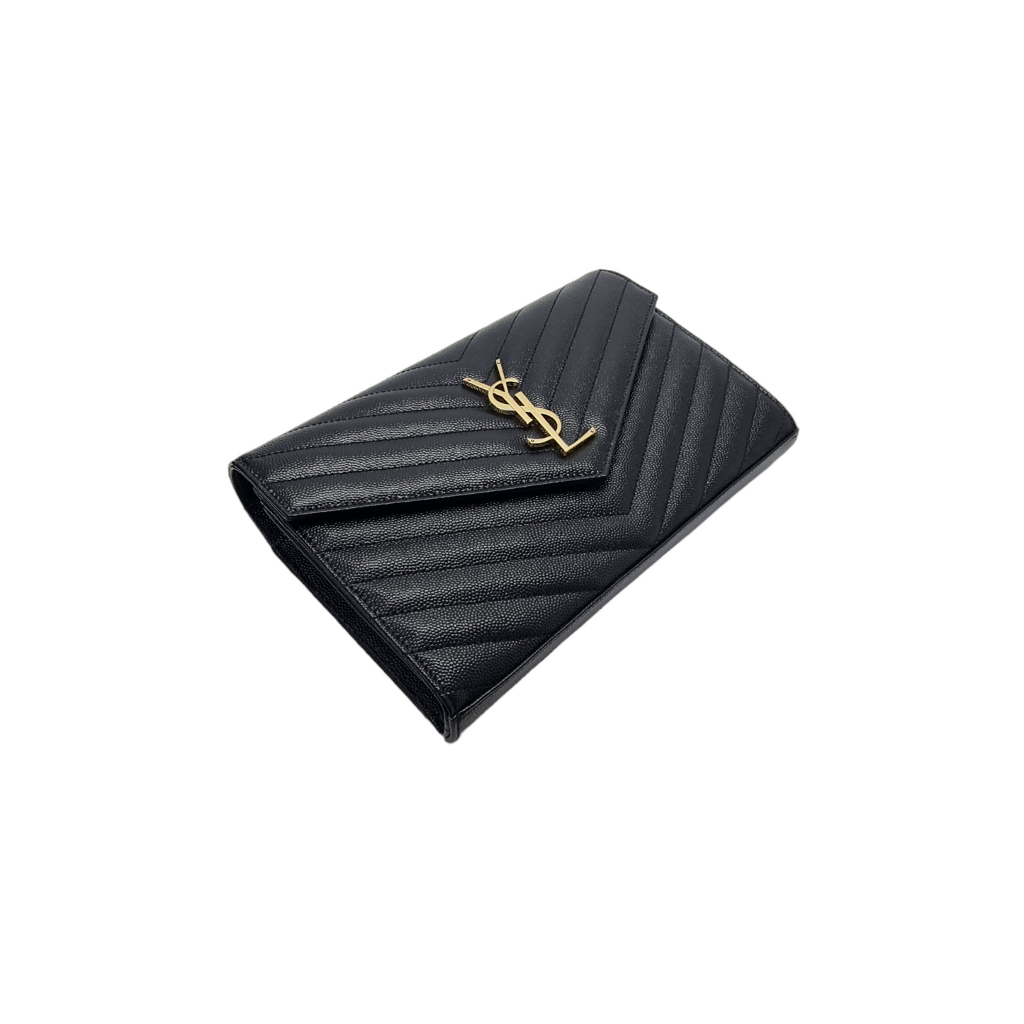 YSL Wallet On Chain Cassandre Envelope Leather Large Ghw (Black)