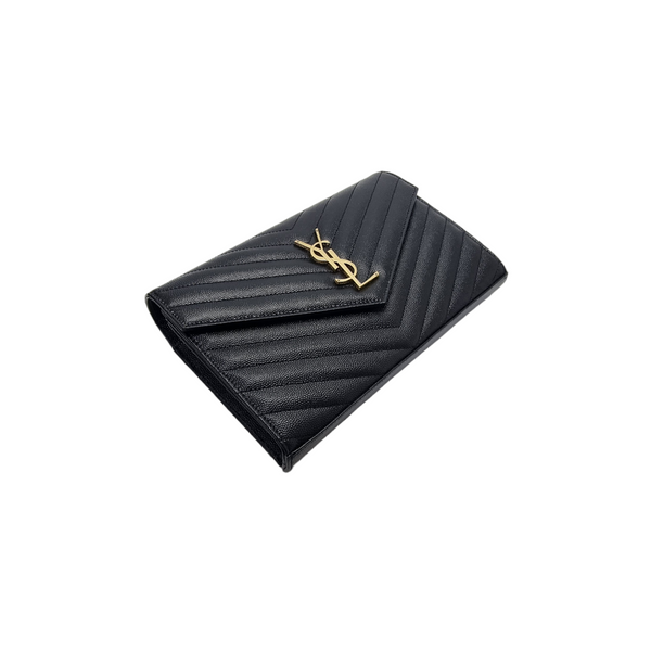 YSL Wallet On Chain Large Envelope Classic Cassandre Leather Ghw (Black)