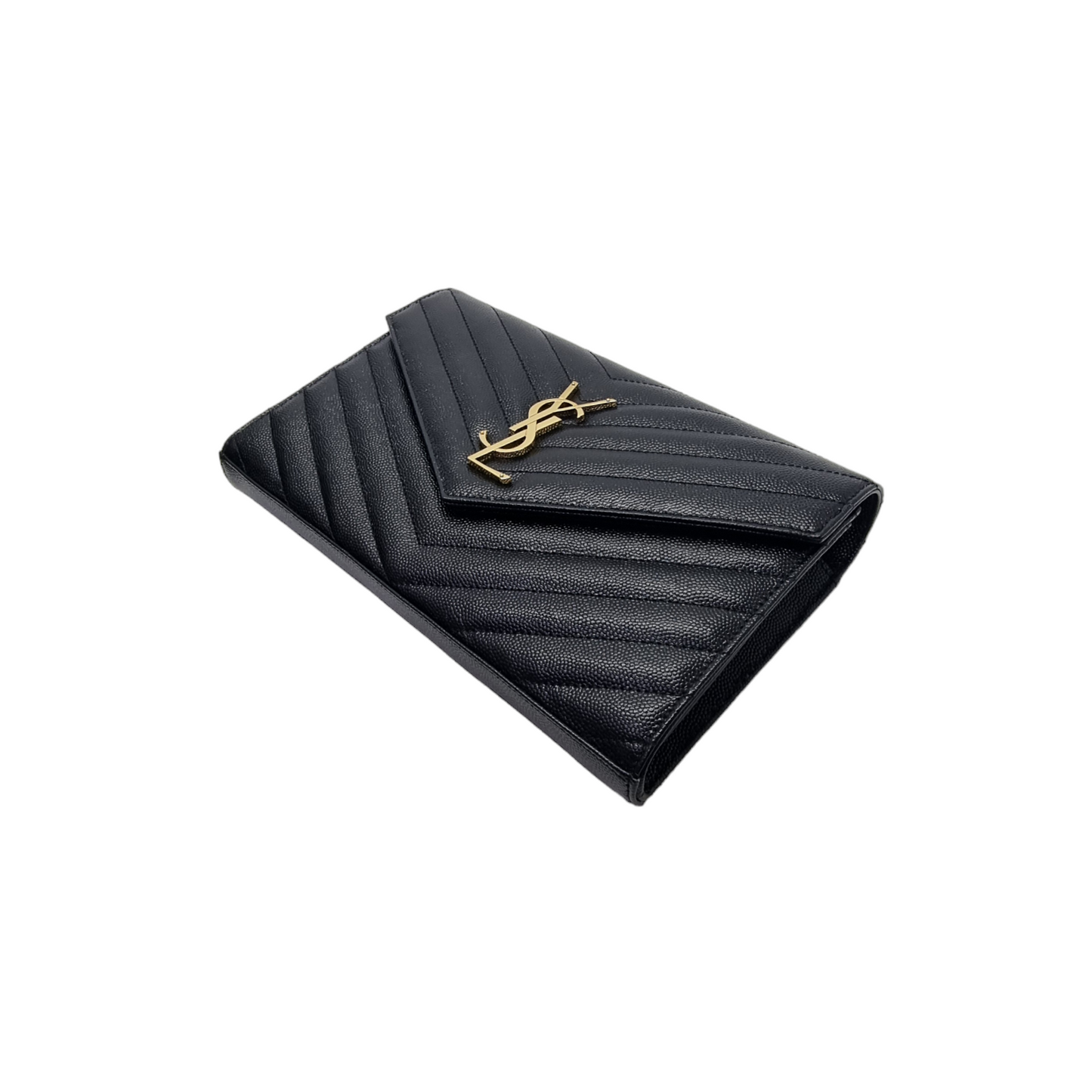 YSL Wallet On Chain Cassandre Envelope Leather Large Ghw (Black)