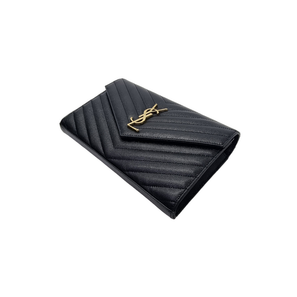 YSL Wallet On Chain Large Envelope Classic Cassandre Leather Ghw (Black)