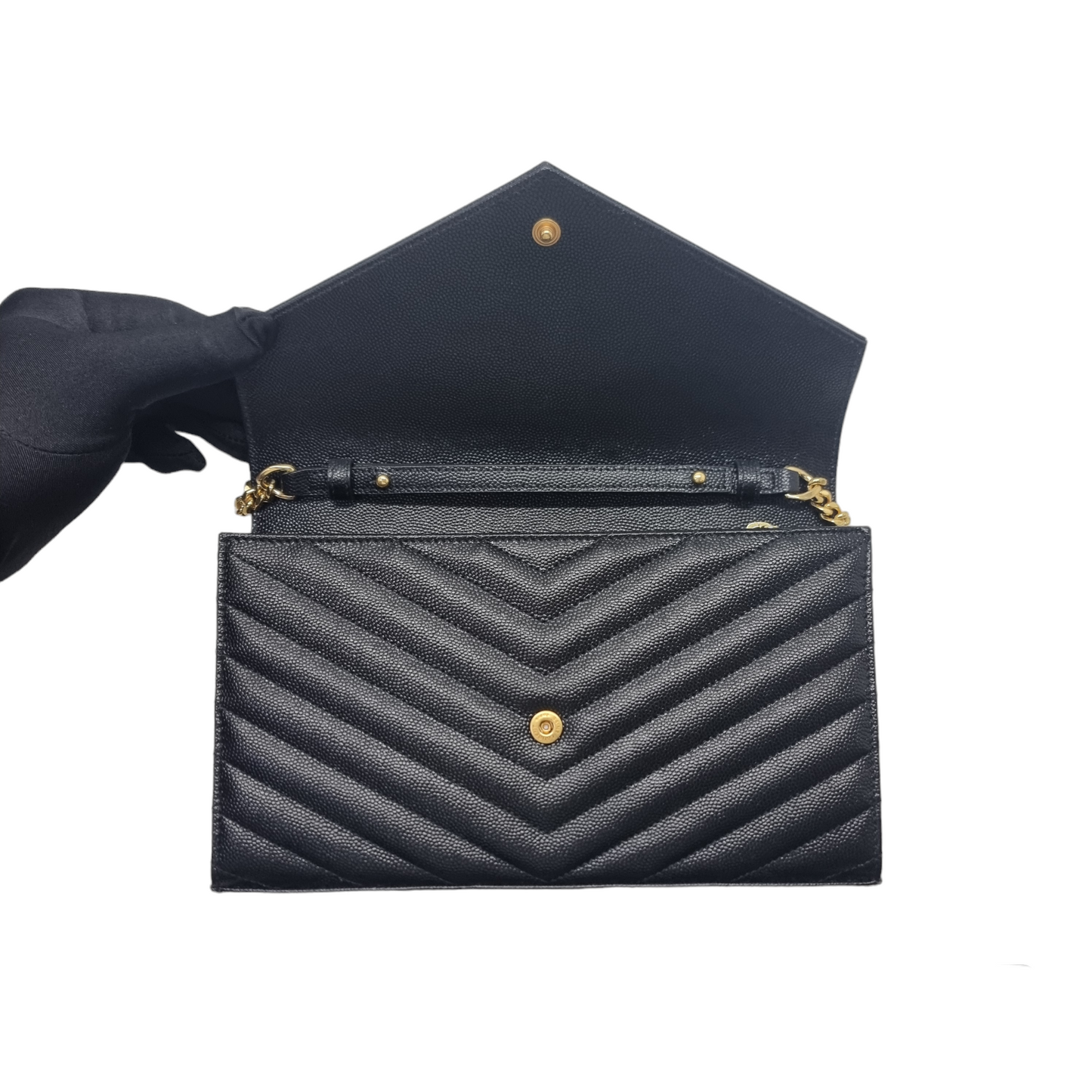 YSL Wallet On Chain Cassandre Envelope Leather Large Ghw (Black)