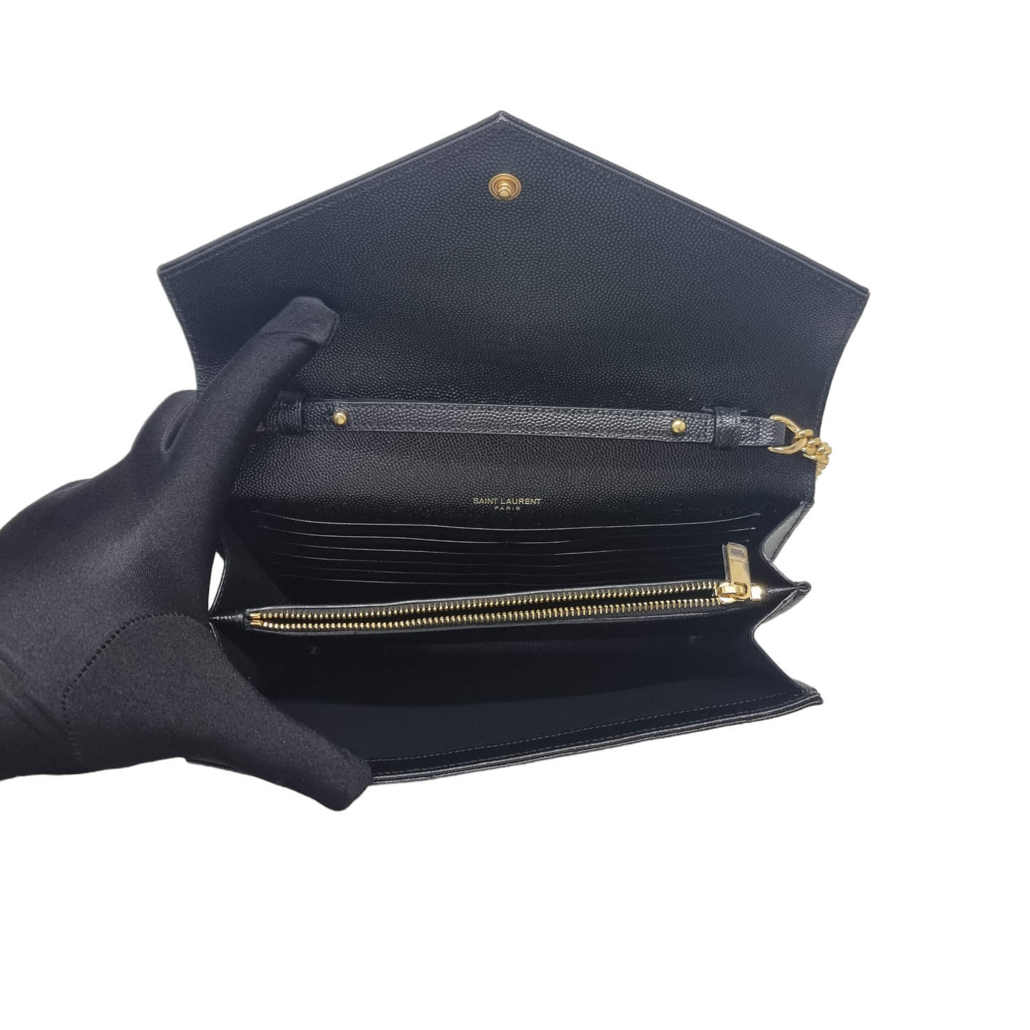 YSL Wallet On Chain Cassandre Envelope Leather Large Ghw (Black)