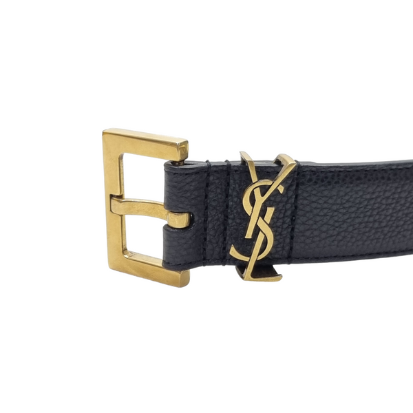 YSL Cassandre Men Belt Calfskin Leather Ghw (Black)