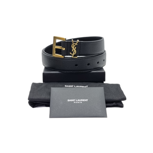 YSL Cassandre Men Belt Calfskin Leather Ghw (Black)