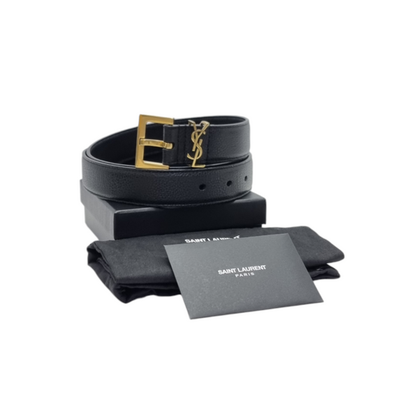 YSL Cassandre Men Belt Calfskin Leather Ghw (Black)