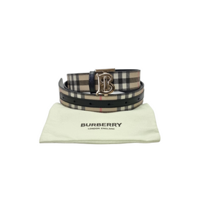 Burberry Belt TB Reversible Canvas Leather Check Ghw (Archive Beige/Black)