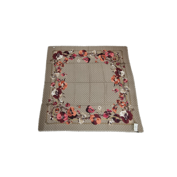 Gucci GG Pattern Shawl With Printed Floral (Beige/Red)