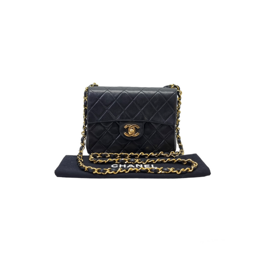 Chanel Classic Mini Flap Lambskin Leather Ghw (Black)
