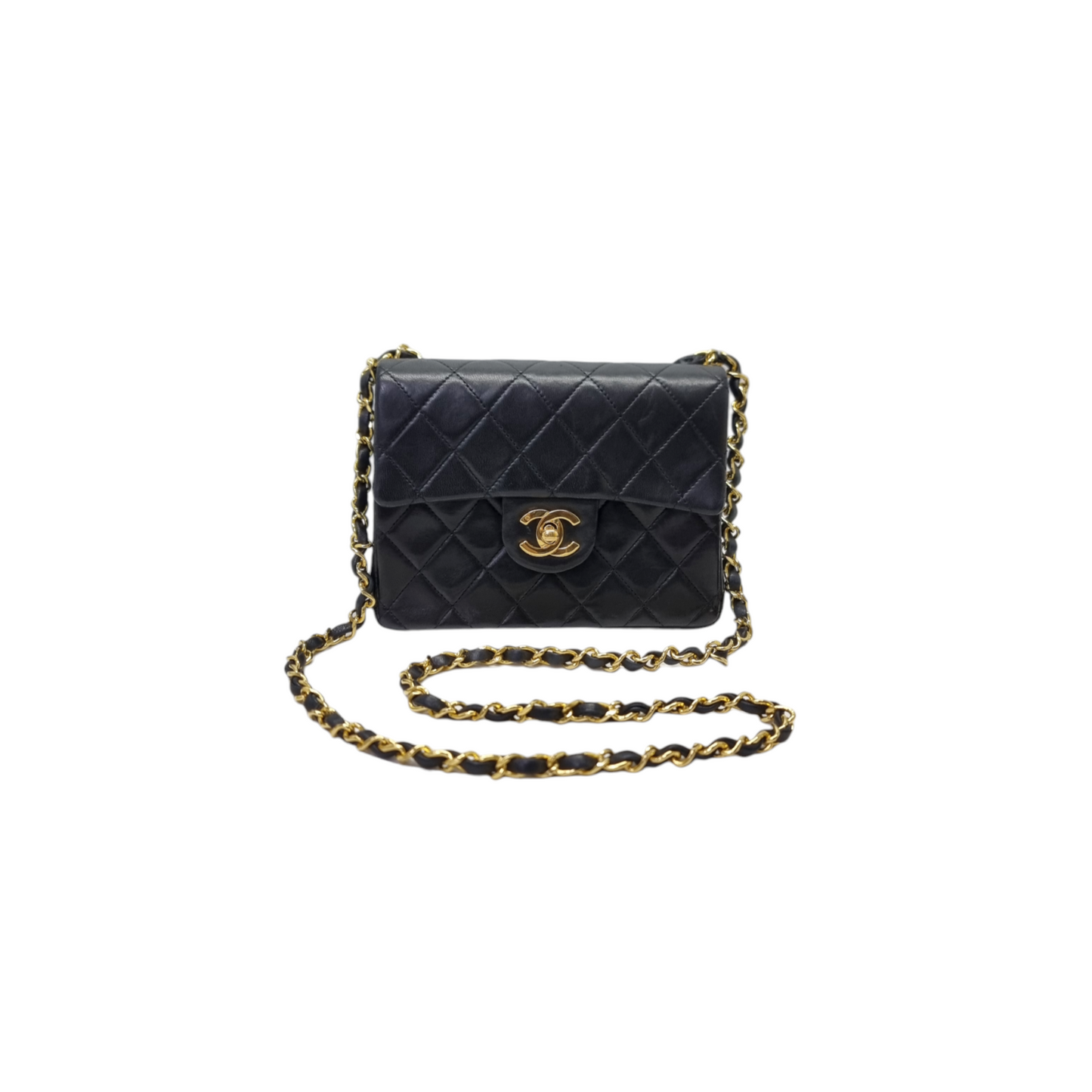 Chanel Classic Mini Flap Lambskin Leather Ghw (Black)