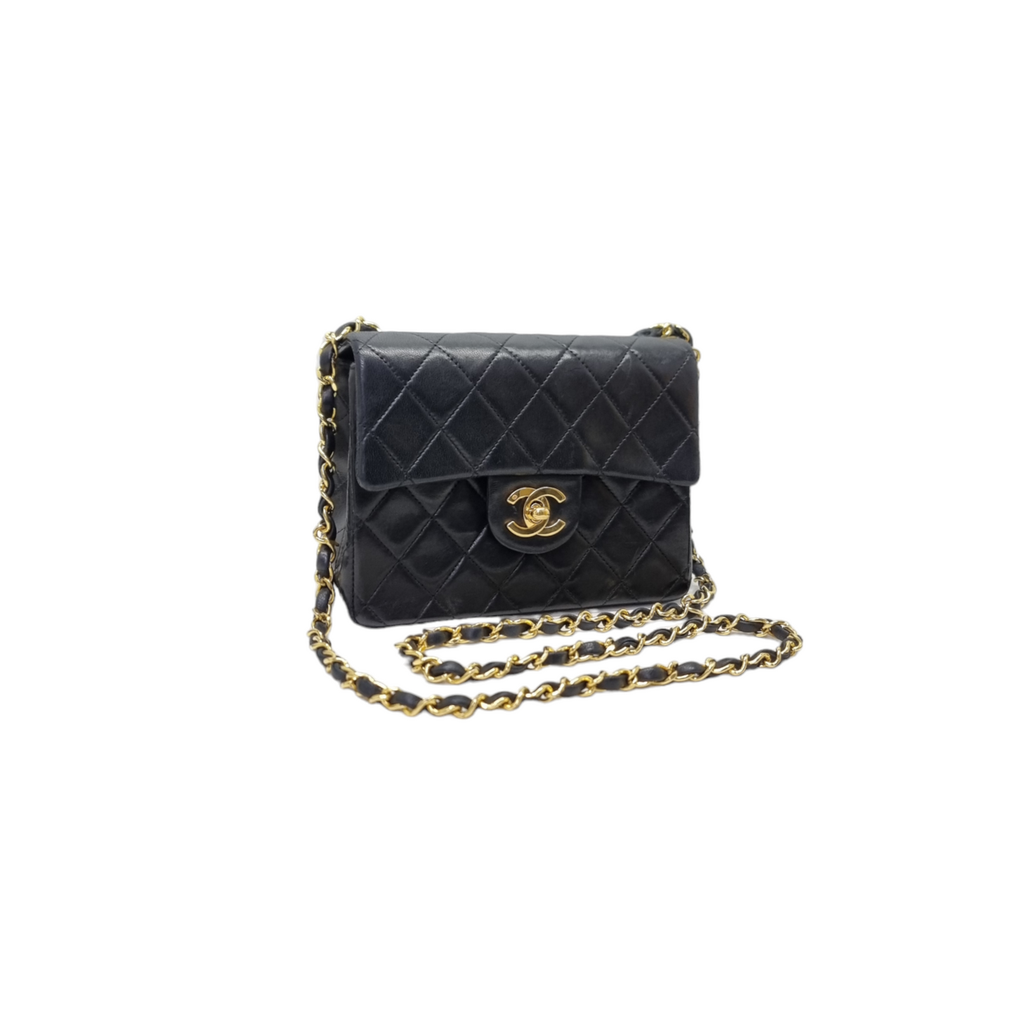 Chanel Classic Mini Flap Lambskin Leather Ghw (Black)