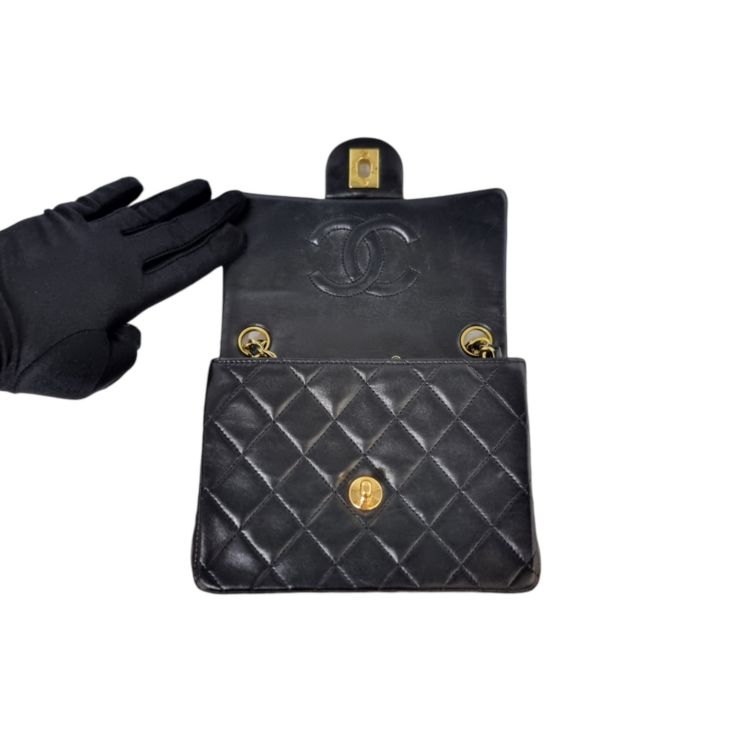 Chanel Classic Mini Flap Lambskin Leather Ghw (Black)