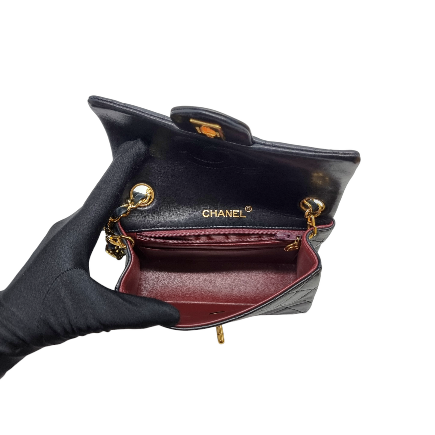 Chanel Classic Mini Flap Lambskin Leather Ghw (Black)