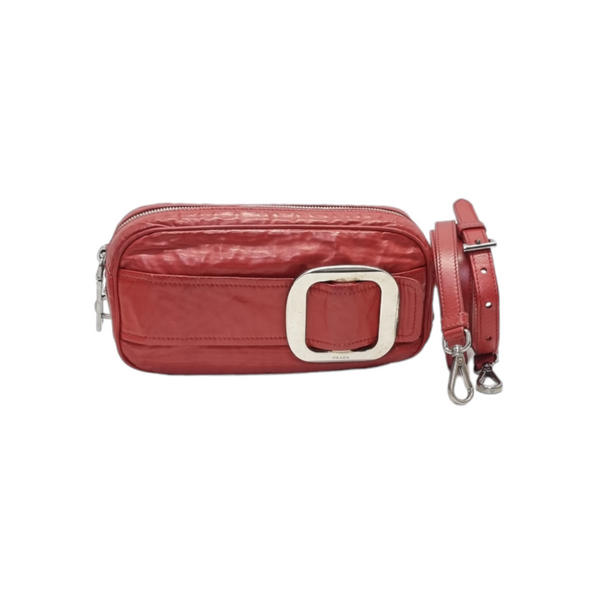 Prada BP0452 Vintage Nappa Calfskin Leather Crossbody Bag Shw (Red)