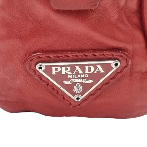 Prada BP0452 Vintage Nappa Calfskin Leather Crossbody Bag Shw (Red)